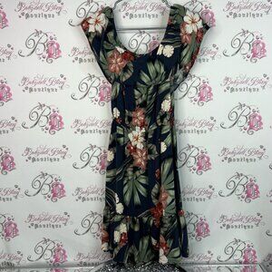 Turquoise couture dress long maxi Elegant Floral Mini Dress in Navy and Red